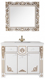 Водолей Мебель для ванной "Версаль 105" белая/золото, зеркало Версаль в раме – фотография-1
